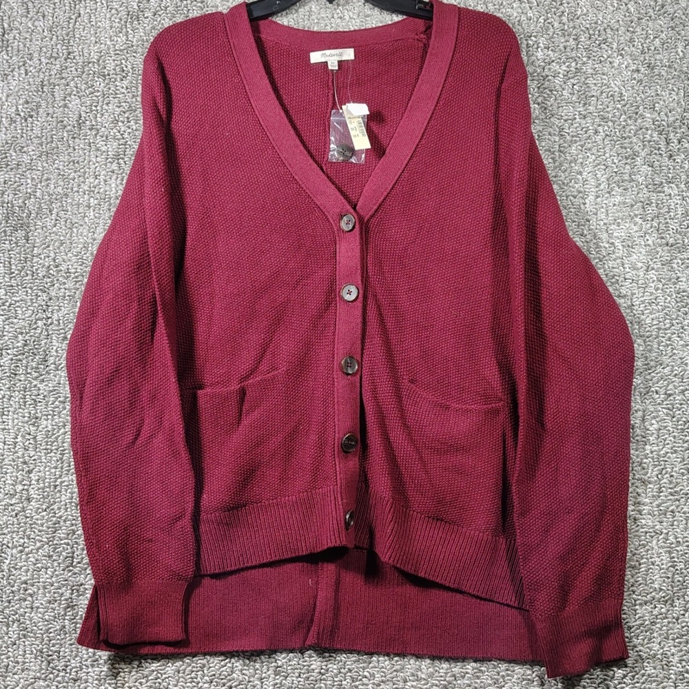 Madewell Cardigan Burgundy Waffle Knit V-Neck Button Front Women XL